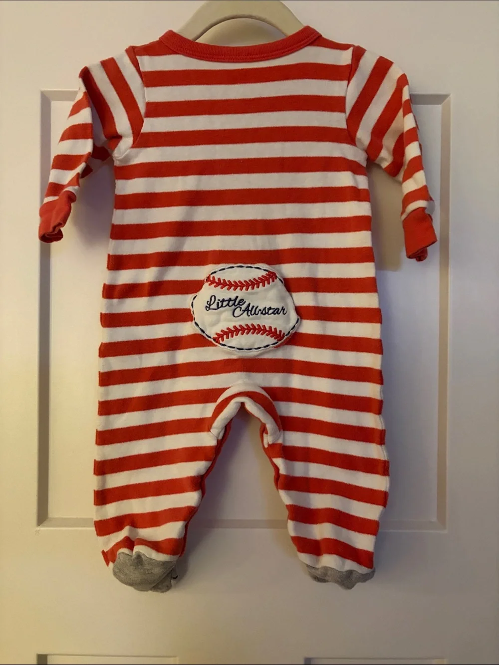 Carter’s Daddy’s Team Red & White Striped Baby One-Piece Footed Pajamas 6 Months